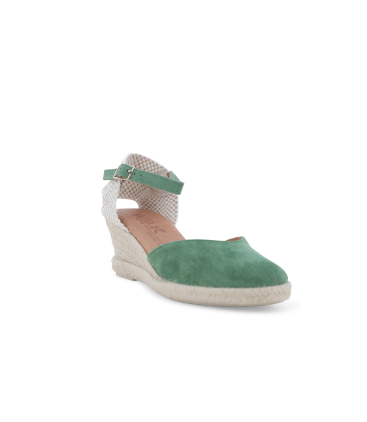 Espadrillas con zeppa in corda e tomaia in camoscio verde 018206q
