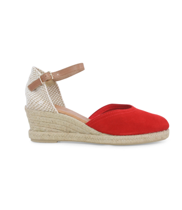 Espadrillas con zeppa in corda e tomaia in camoscio rosso 018206q