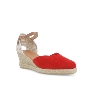 Espadrillas con zeppa in corda e tomaia in camoscio rosso 018206q