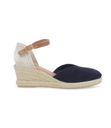 Espadrillas con zeppa in corda e tomaia in camoscio blu navy 018206q