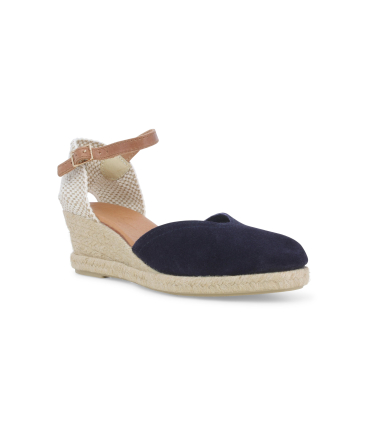 Espadrillas con zeppa in corda e tomaia in camoscio blu navy 018206q