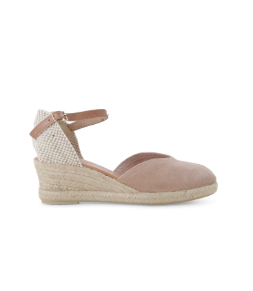 Espadrillas con zeppa in corda e tomaia in camoscio rosa carne 018206q