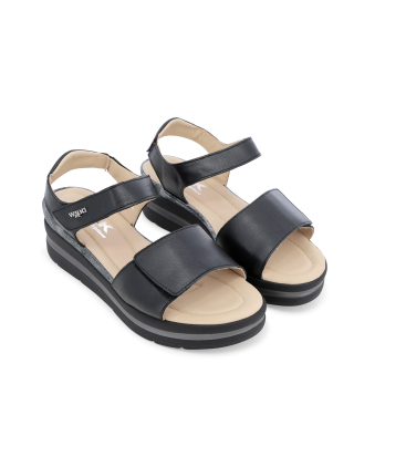 Sandalo sportivo in pelle nero con zeppa 019185q