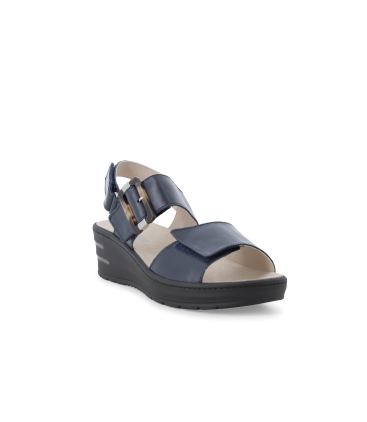 Sandalo in pelle blu navy con zeppa e maxi fibbia 019227q