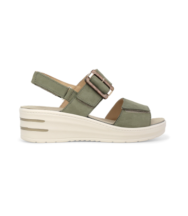 Sandalo in camoscio verde con zeppa e maxi fibbia 019227q