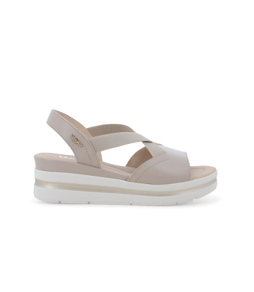 Sandalo sportivo con zeppa platform e fasce elastiche beige 019243q