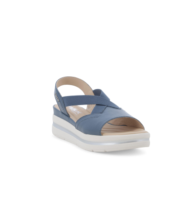 Sandalo sportivo con zeppa platform e fasce elastiche blu jeans 019243q