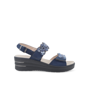 Sandalo sportivo con zeppa platform e cinturini regolabili con strappi blu 019283