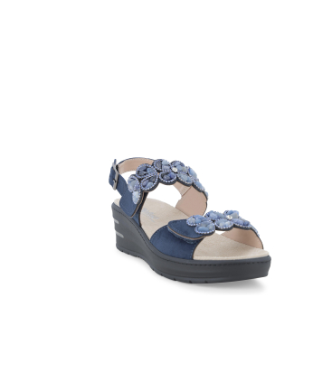 Sandalo sportivo con zeppa platform e cinturini regolabili con strappi blu 019283