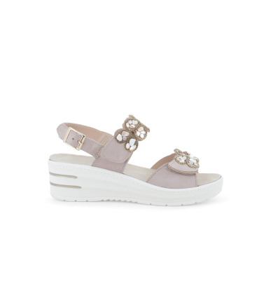 Sandalo sportivo con zeppa platform e cinturini regolabili con strappi beige 019267