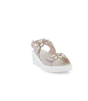 Sandalo sportivo con zeppa platform e cinturini regolabili con strappi beige 019267