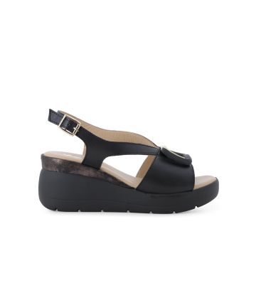 Sandalo donna comodo il pelle nero 019272