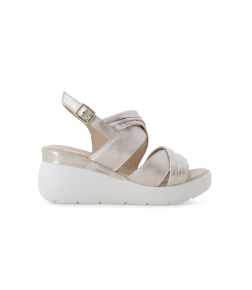 Sandalo donna comodo il pelle platino 019278