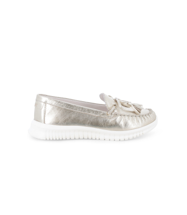 Mocassino comfort in pelle platino con laccetti 055065