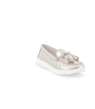 Mocassino comfort in pelle platino con laccetti 055065