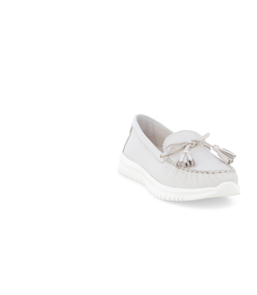 Mocassino comfort in pelle beige crema con laccetti 055065