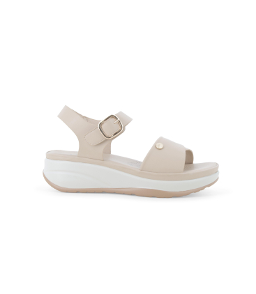 Sandalo in tessuto scamosciato con velcro regolabile beige 094102
