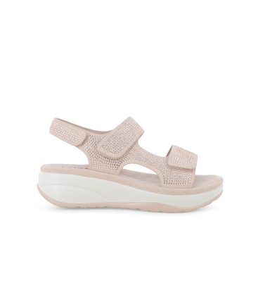Sandalo in tessuto scamosciato con velcro regolabile rosa cipria 094105