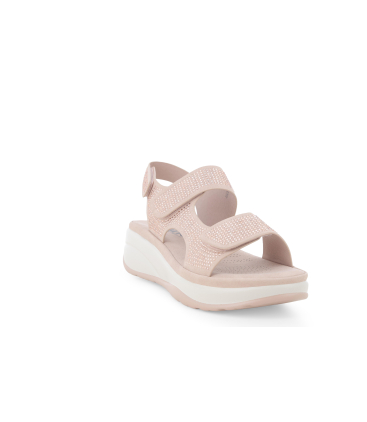 Sandalo in tessuto scamosciato con velcro regolabile rosa cipria 094105