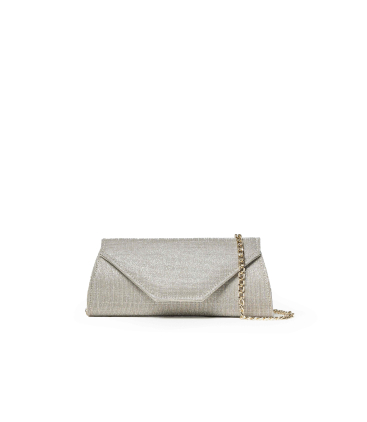 Pochette dorata platino in tessuto lurex con catena bj034q