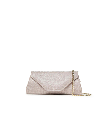 Pochette elegante rosa cipria perlato con tracolla oro bj034q