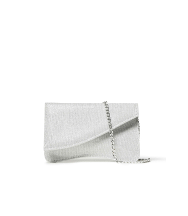 Pochette asimmetrica argento glitter con tracolla argento bj036q