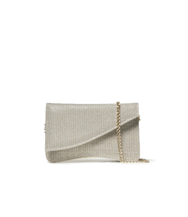 Pochette platino design asimmetrico con catena oro bj036q