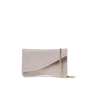 Pochette asimmetrica color cipria glitter con catena oro bj036q