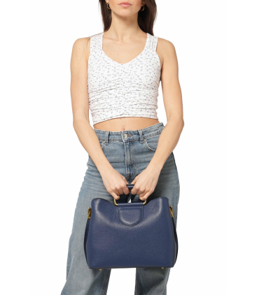 Borsa con tracolla in pelle blu bor565