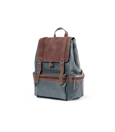 Zaino uomo in pelle blu e marrone cp314