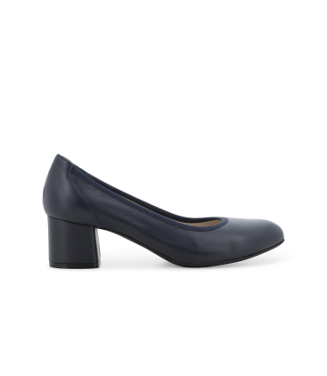 Décolleté comfort in pelle blu navy con tacco a blocco d100q