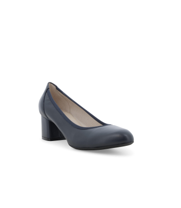 Décolleté comfort in pelle blu navy con tacco a blocco d100q