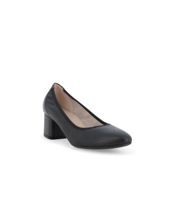 Décolleté comfort in pelle nera traforata d106q