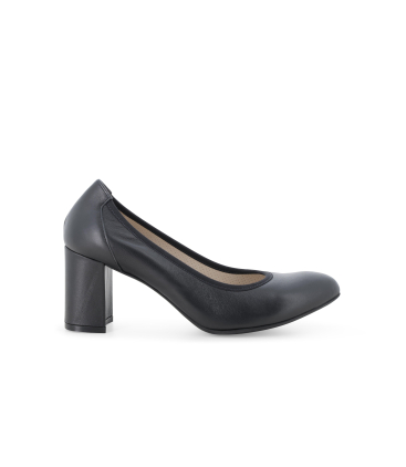 Décolleté classica in pelle nera con tacco a blocco d110q