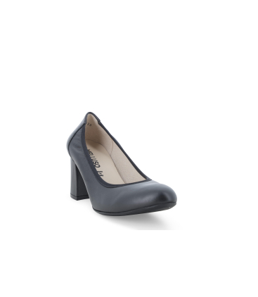 Décolleté classica in pelle nera con tacco a blocco d110q