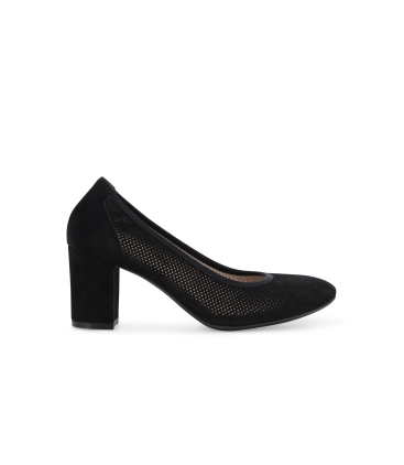 Décolleté nera in camoscio traforato con tacco medio d116q