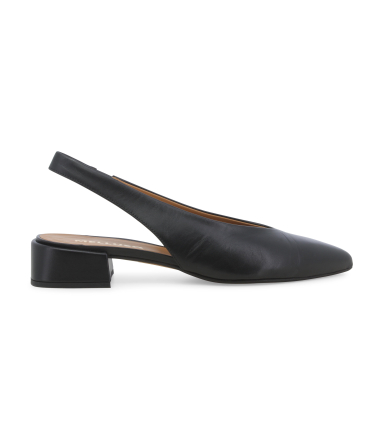 Slingback melluso in pelle nera con tacco basso quadrato