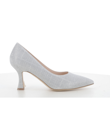 Décolleté a punta argento glitterato con tacco svasato d160q