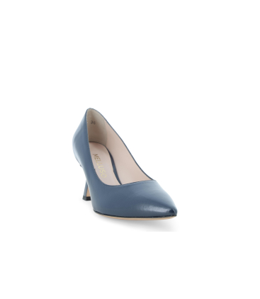 Décolleté a punta in pelle blu navy lucida con tacco svasato d160q