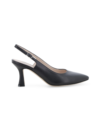 Slingback a punta in pelle nera con tacco svasato d165q