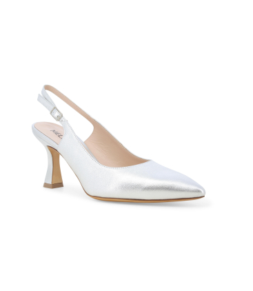Décolleté donna slingback in pelle argento d165z