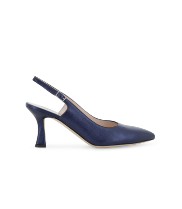 Slingback elegante a punta in pelle blu metallizzato d165q