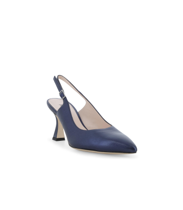 Slingback elegante a punta in pelle blu metallizzato d165q