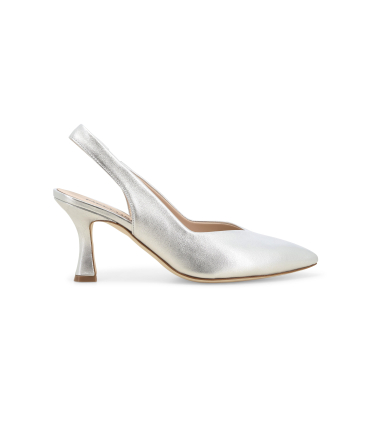 Décolleté donna slingback in pelle argento d168q