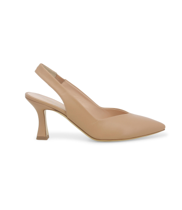 Slingback beige in pelle con tacco comodo a spillo d168q