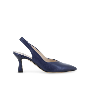 Slingback blu perlato in pelle con tacco comodo a spillo d168q