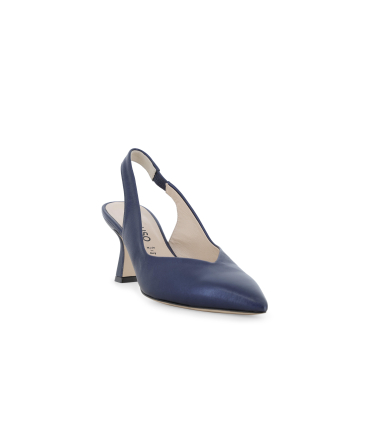 Slingback blu perlato in pelle con tacco comodo a spillo d168q