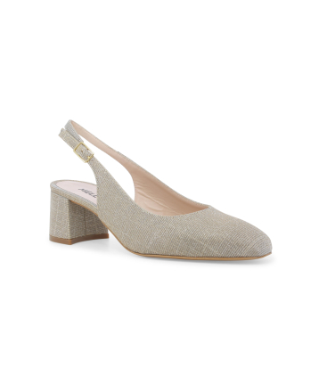 Slingback comoda in tessuto glitter oro chiaro con tacco basso d180q