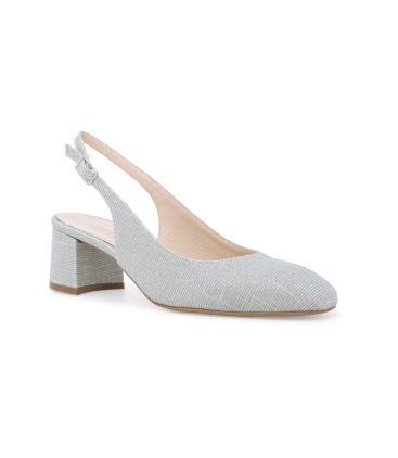 Décolleté donna slingback chiuso argento glitterato con tacco largo d180q