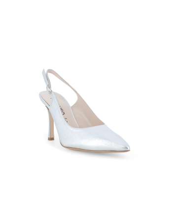 Slingback a punta in pelle argento metallizzato d188q